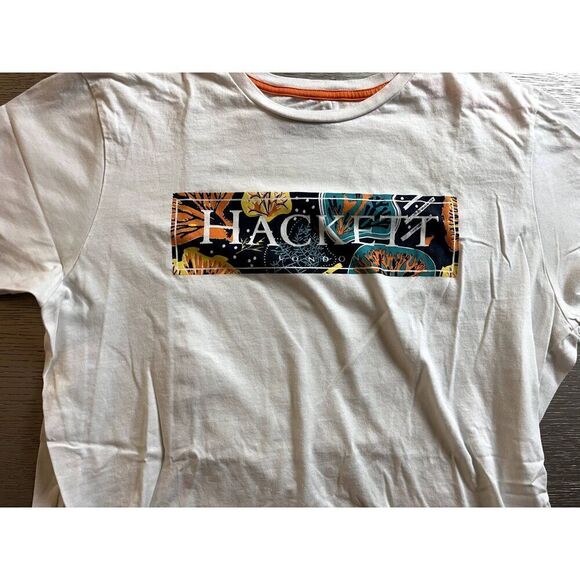 Hackett London Men’s Seaweed Print Tee T-Shirt White Size Large - Picture 2 of 5